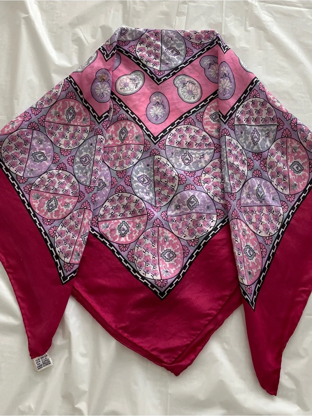 Silk Floral Pink & Magenta Woman’s Square Scarf, Geometric